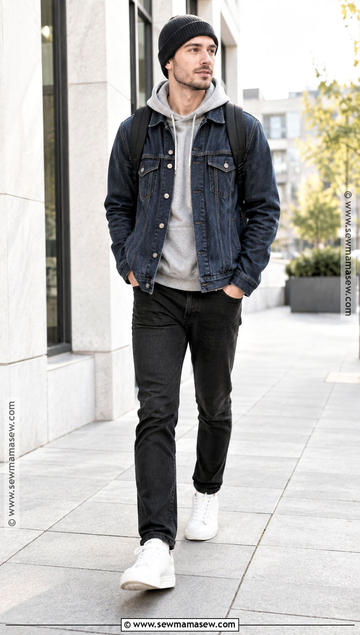 Mens Denim Jacket and Hoodie Fall Outfit - 25 fall outfits men autumn