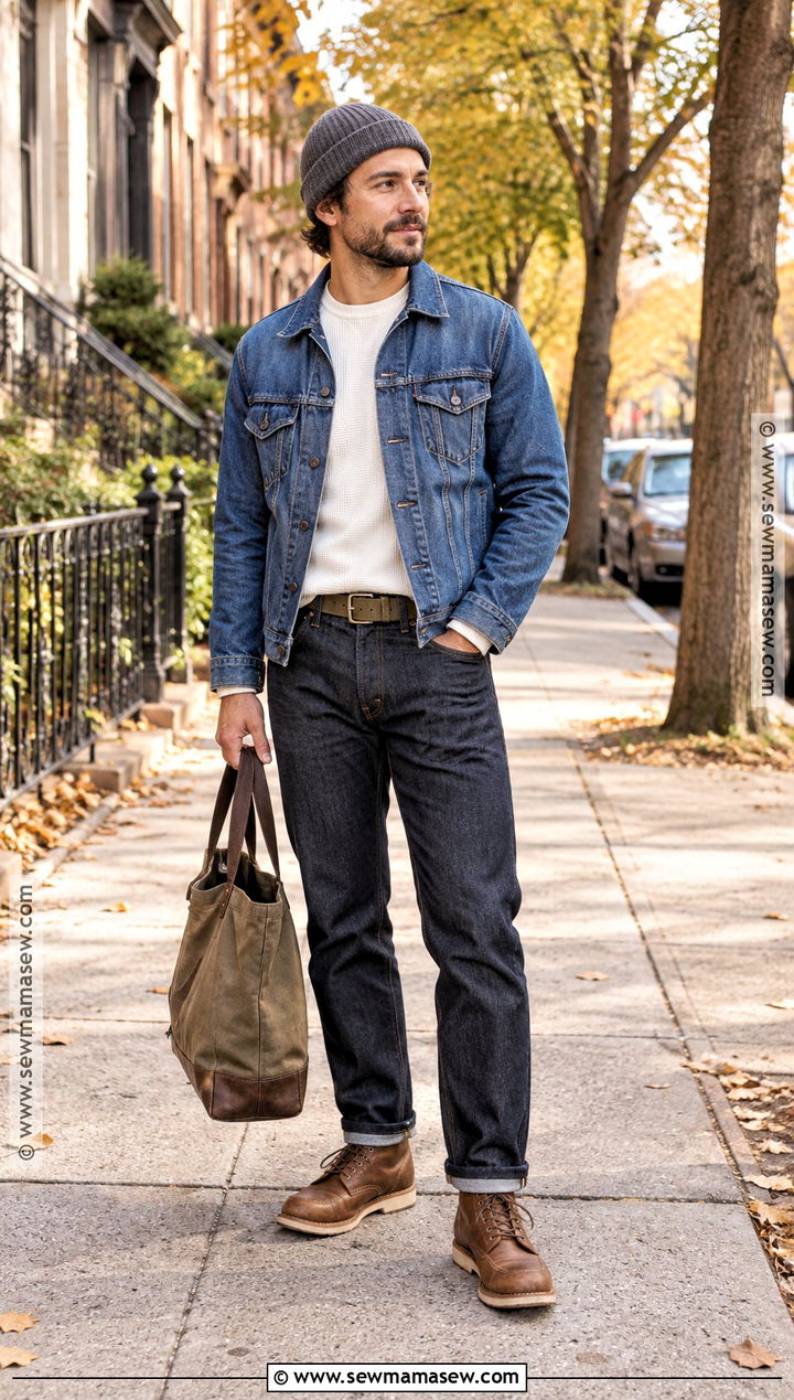 Mens Double Denim and Leather Boots Outfit - 15 Fall Outfits 2026 Trends for Men