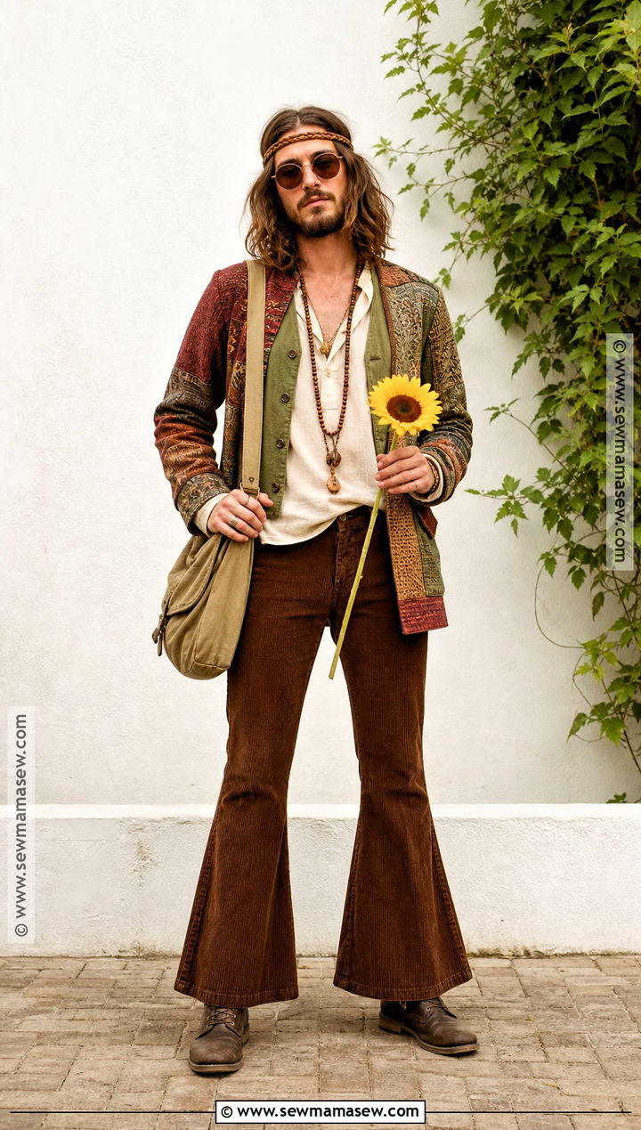 Mens Earth Tone Hippie Costume With Corduroy Flares - 45 hippie costume ideas
