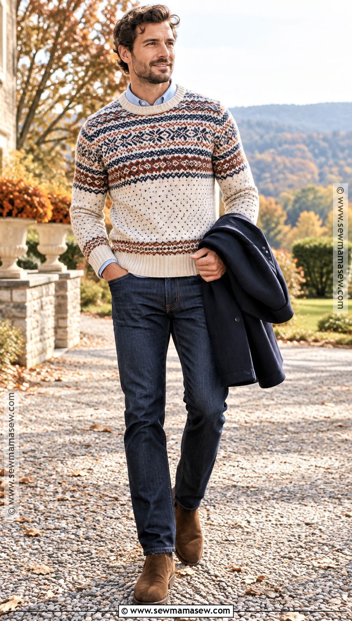 Mens Fair Isle Sweater and Jeans Outfit - 25 mens fall fashion ideas