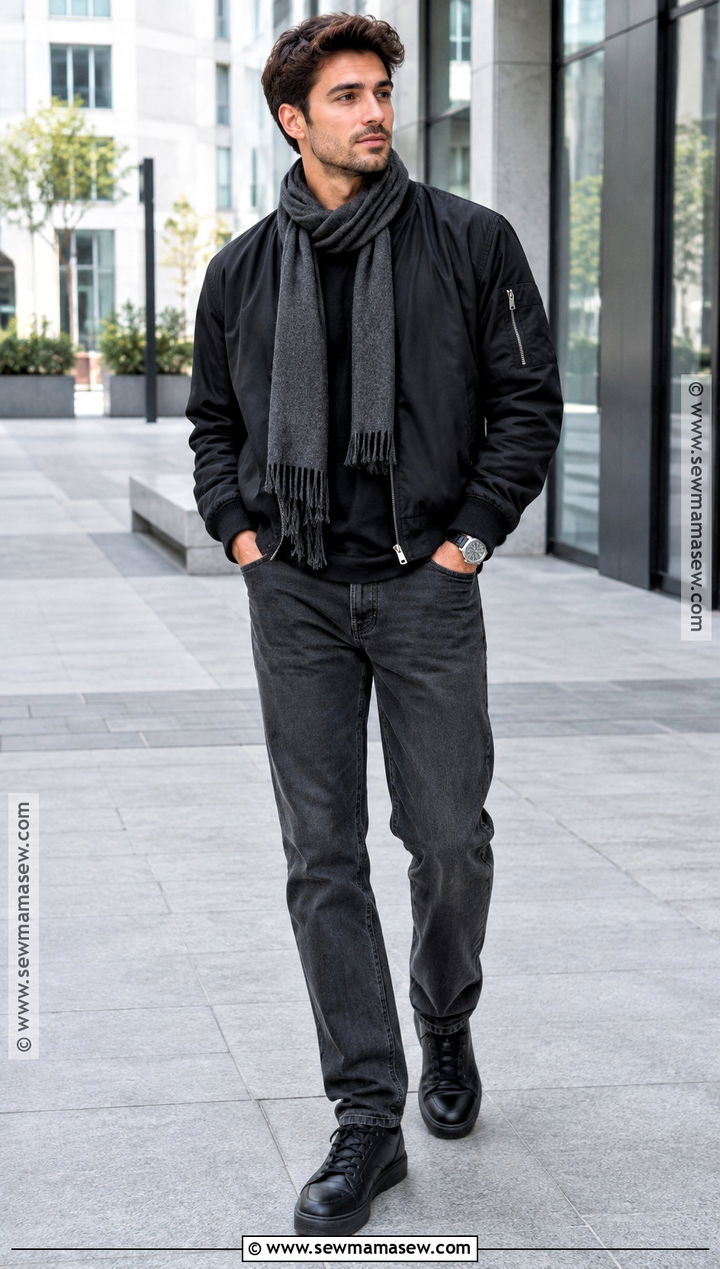 Mens Fall Black Bomber Jacket Outfit - 20 Men Fall Style Ideas