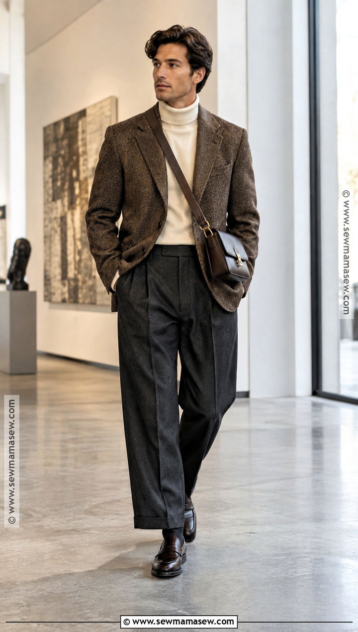 Mens Fall Blazer And Mock Neck Outfit - 15 Guy Fit Inspo Fall Ideas