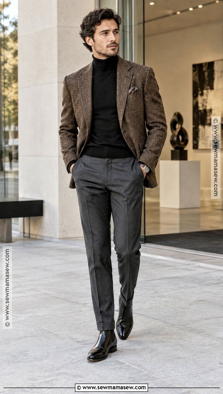 Mens Fall Blazer And Turtleneck Outfit - 15 men fall attire ideas