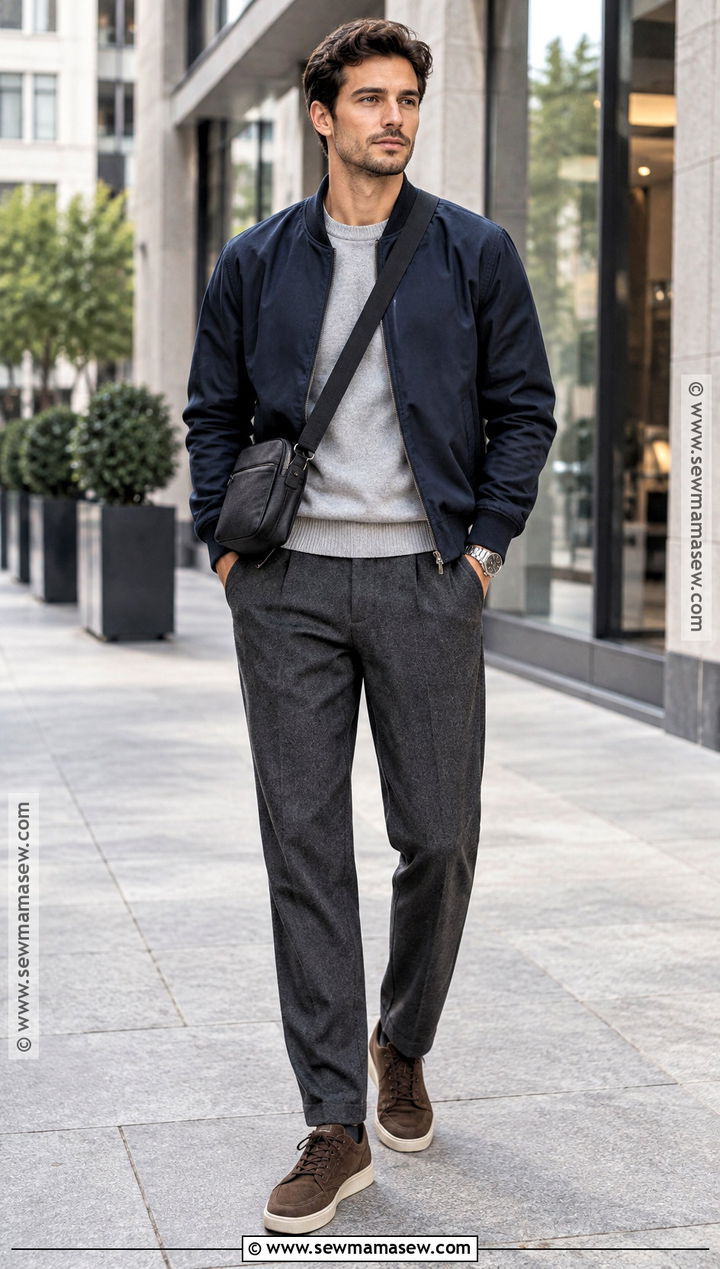 Mens Fall Bomber Jacket And Trousers Outfit - 20 fall men outfits autumn