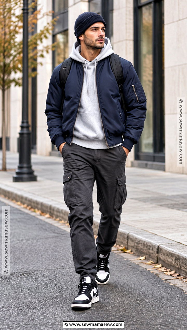Mens Fall Bomber Jacket and Cargo Pants Outfit - 15 Fall Wear Ideas for Men