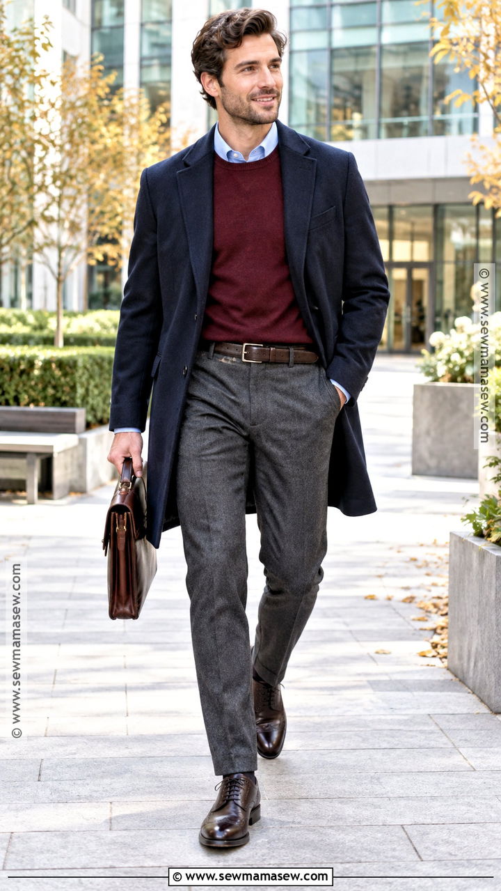 Mens Fall Burgundy Sweater And Dress Shirt Outfit - 20 men fall outfits dressy