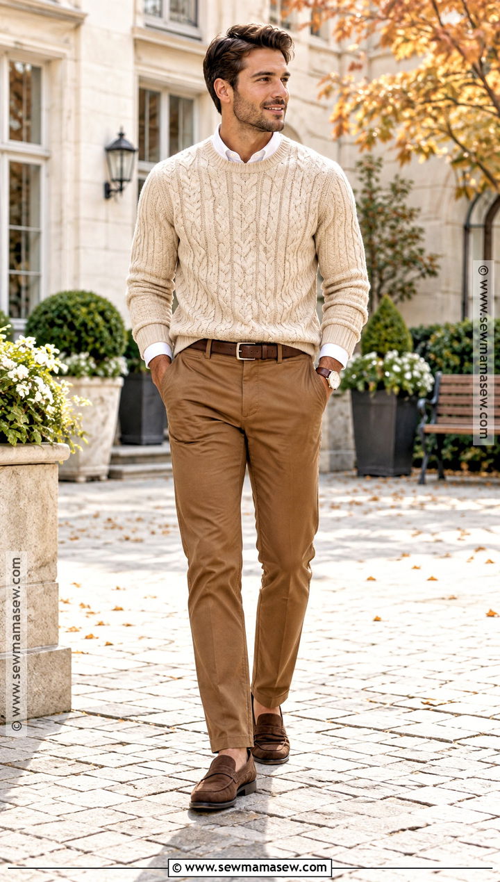 Mens Fall Cable Knit Sweater Outfit - 15 Mens Fall Clothing Ideas