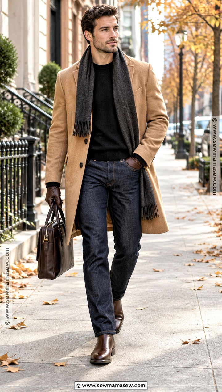 Mens Fall Camel Overcoat Outfit - 20 outfit inspo fall ideas for men