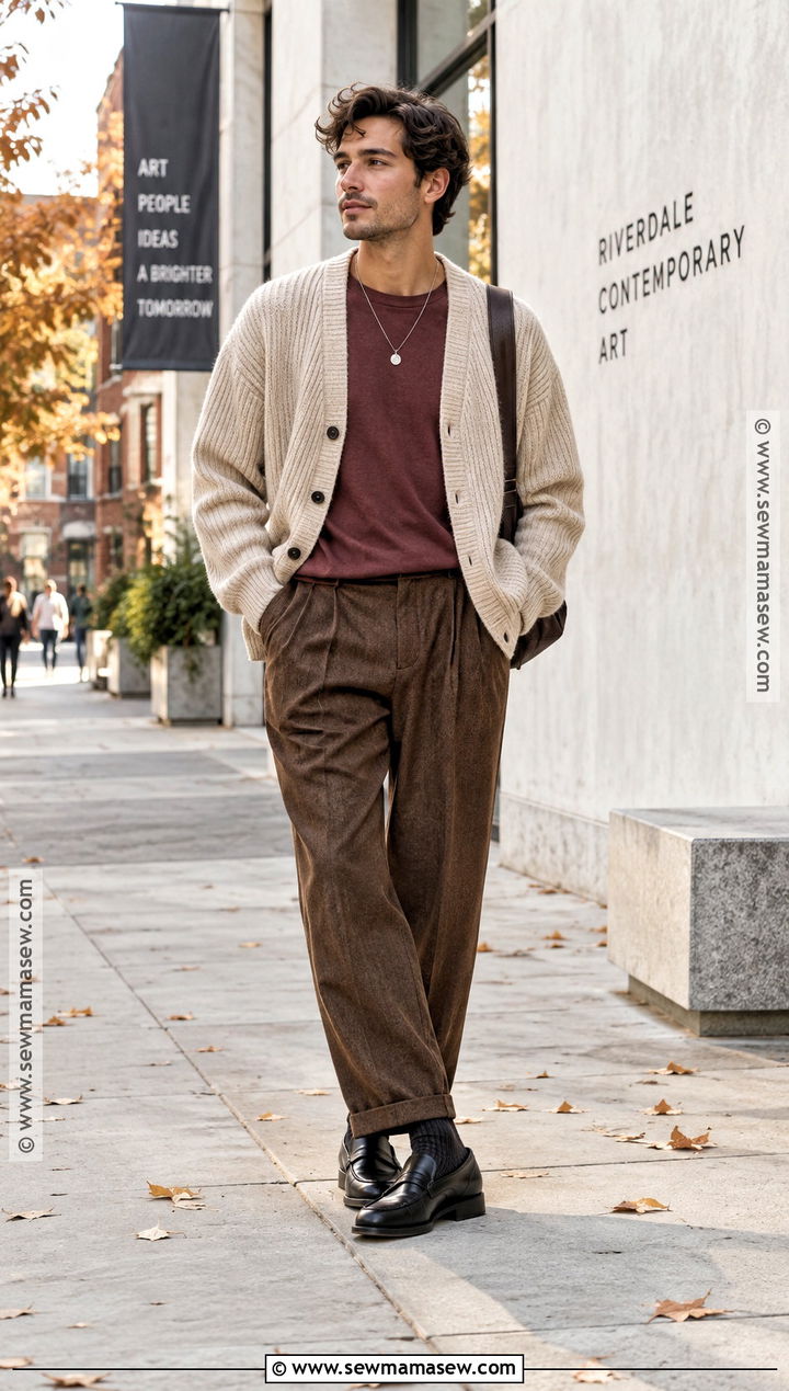 Mens Fall Cardigan And Trousers Outfit - 15 Guy Fit Inspo Fall Ideas