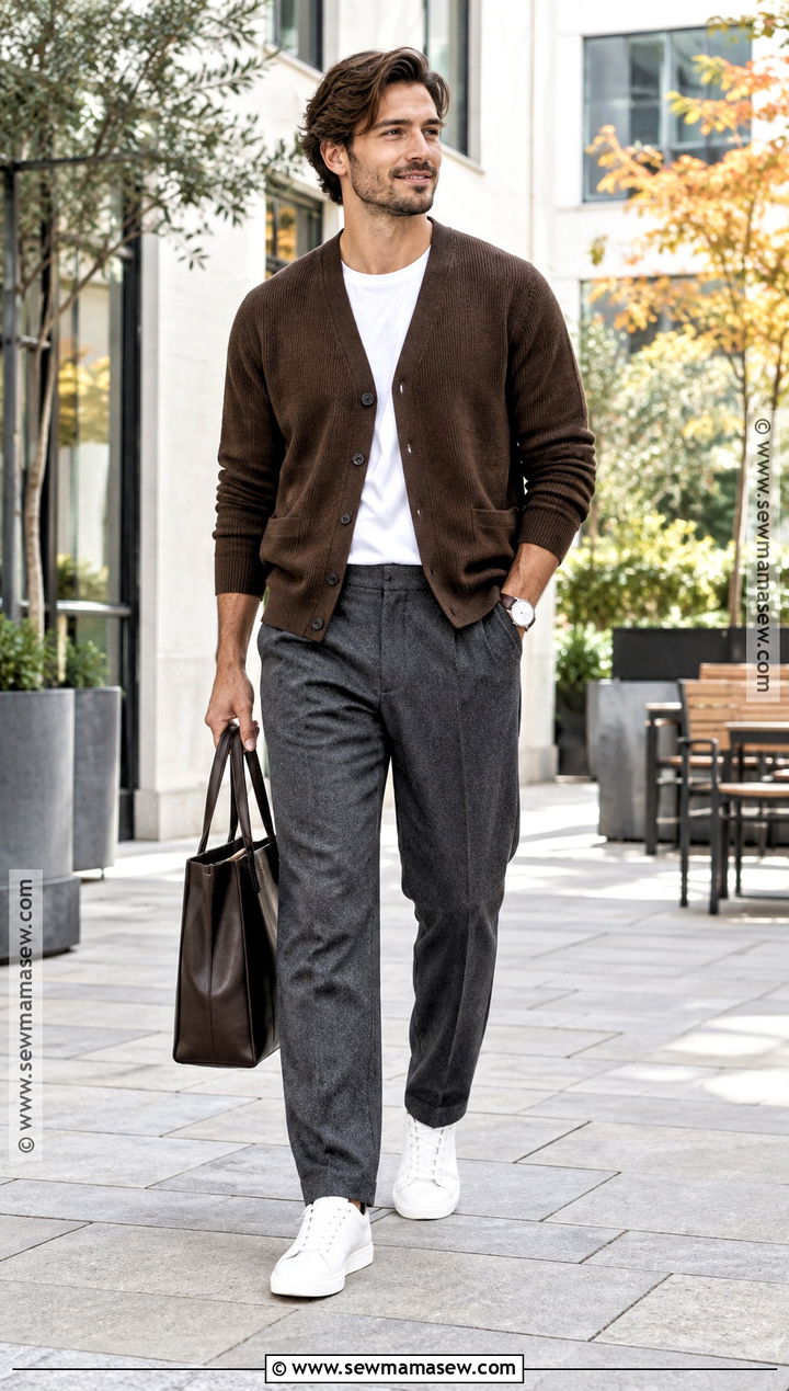 Mens Fall Cardigan And Wool Trouser Outfit - 15 mens fall capsule wardrobe ideas