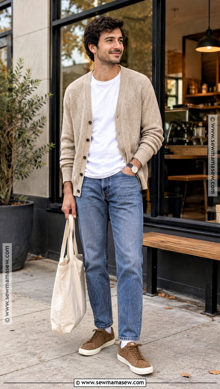 Mens Fall Cardigan and Jeans Outfit - 15 guys clothing styles fall