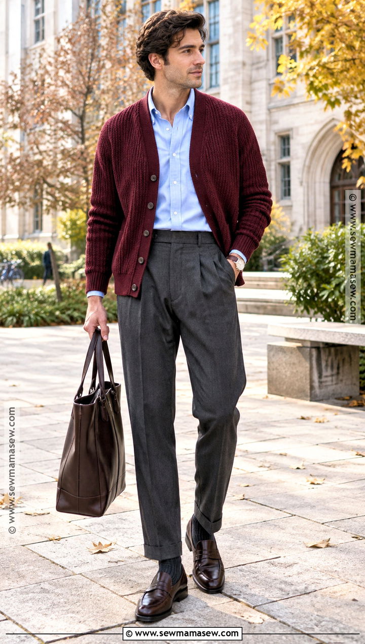 Mens Fall Cardigan and Pleated Trousers Outfit - 15 Fall Fashion Ideas for Men 2026