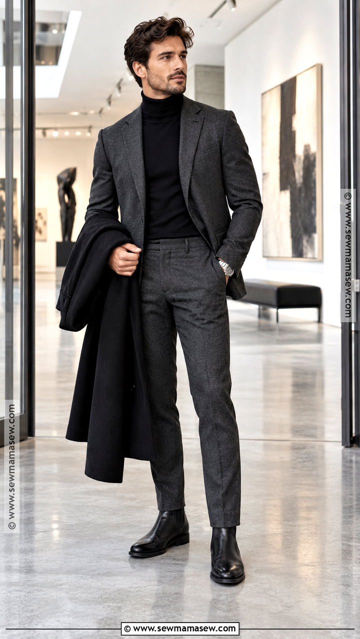 Mens Fall Charcoal Suit And Turtleneck Outfit - 20 men fall outfits dressy