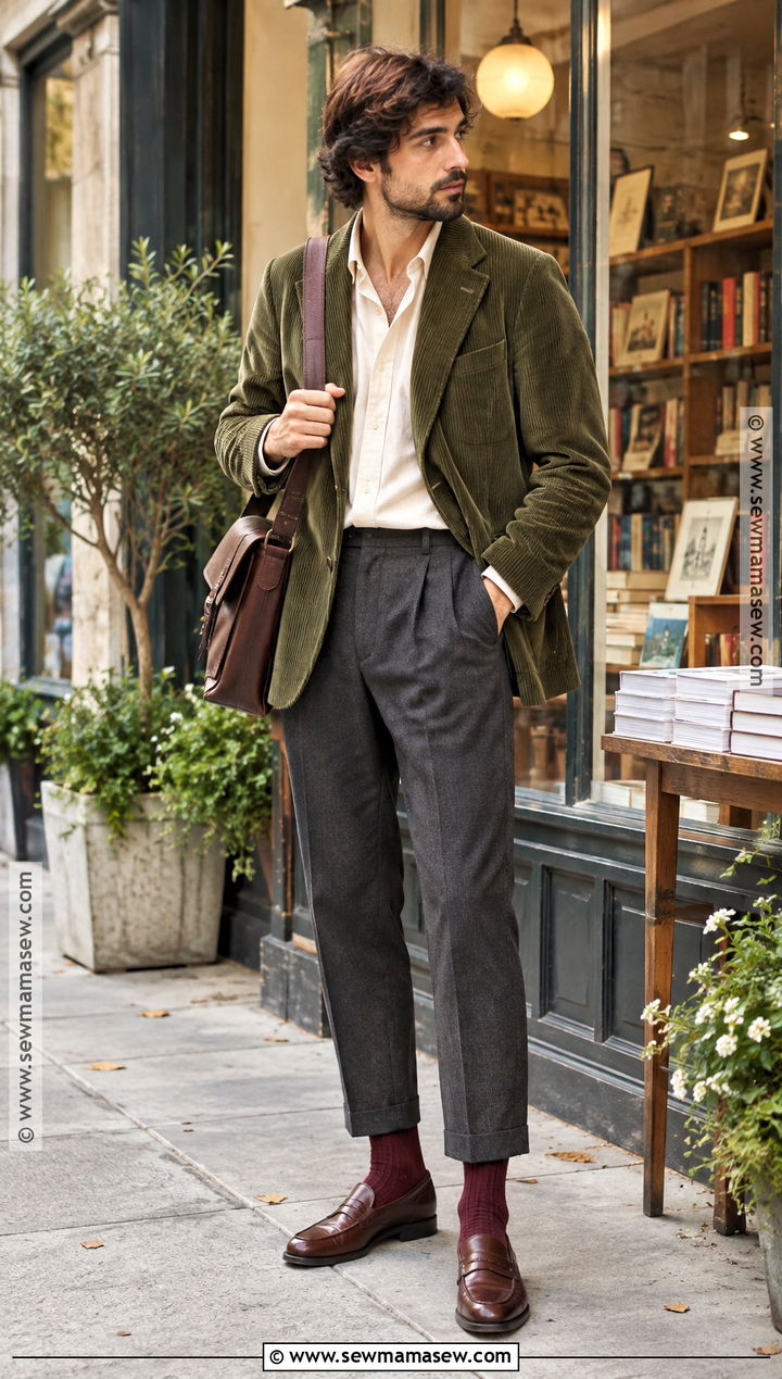Mens Fall Corduroy Blazer And Cropped Pants Outfit - 20 fall men outfits autumn