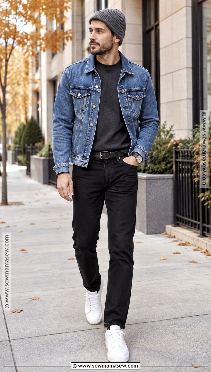 Mens Fall Denim Jacket And Black Jeans Outfit - 20 fall men outfits autumn