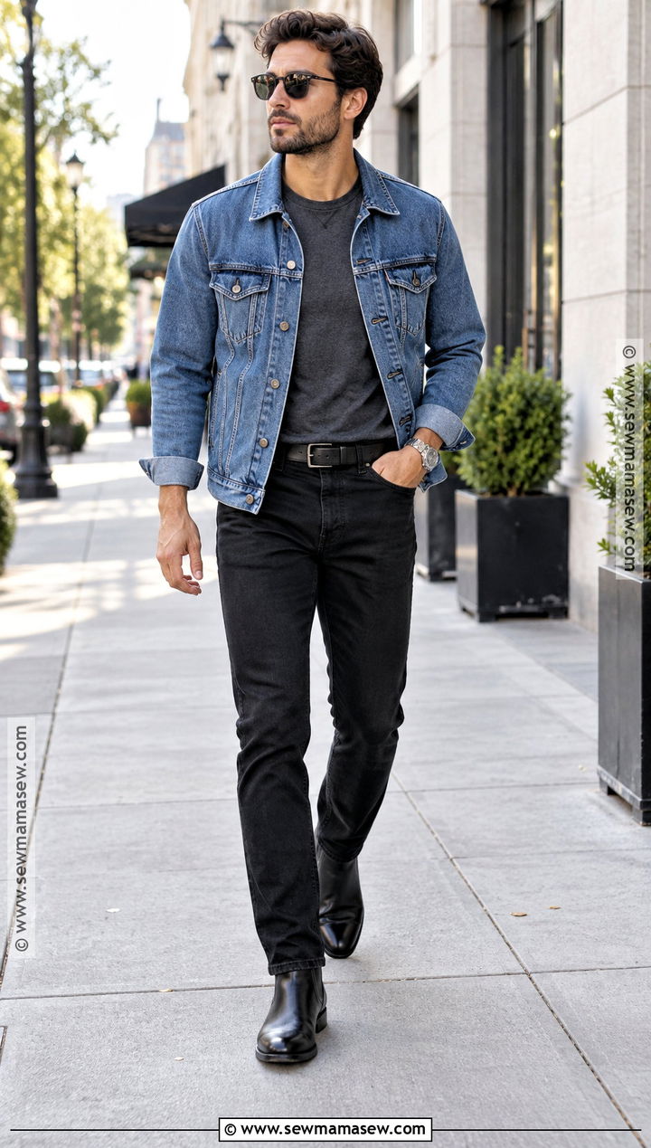 Mens Fall Denim Jacket And Black Jeans Outfit - 15 men fall attire ideas