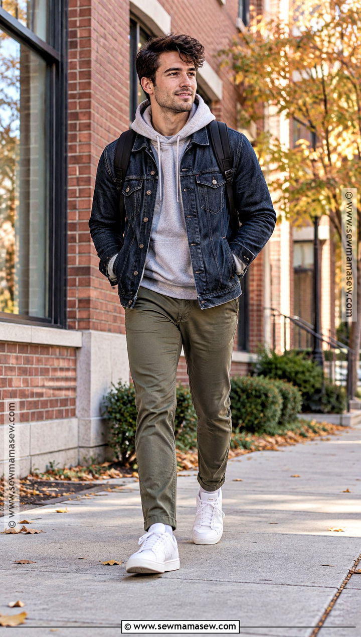 Mens Fall Denim Jacket And Hoodie Outfit - 15 mens fall capsule wardrobe ideas