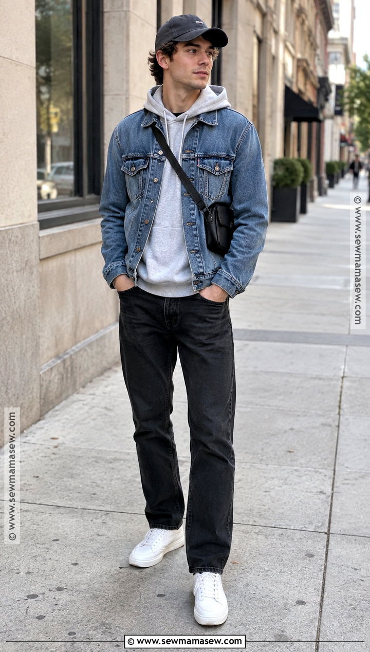 Mens Fall Denim Jacket And Hoodie Outfit - 15 Mens Fall Clothing Ideas