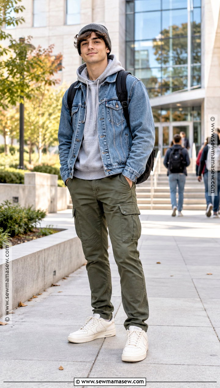 Mens Fall Denim Jacket And Hoodie Outfit - 20 outfit inspo fall ideas for men