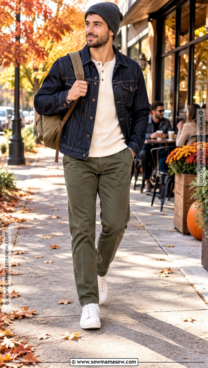 Mens Fall Denim Jacket and Chino Outfit - 15 Fall Fashion Ideas for Men 2026