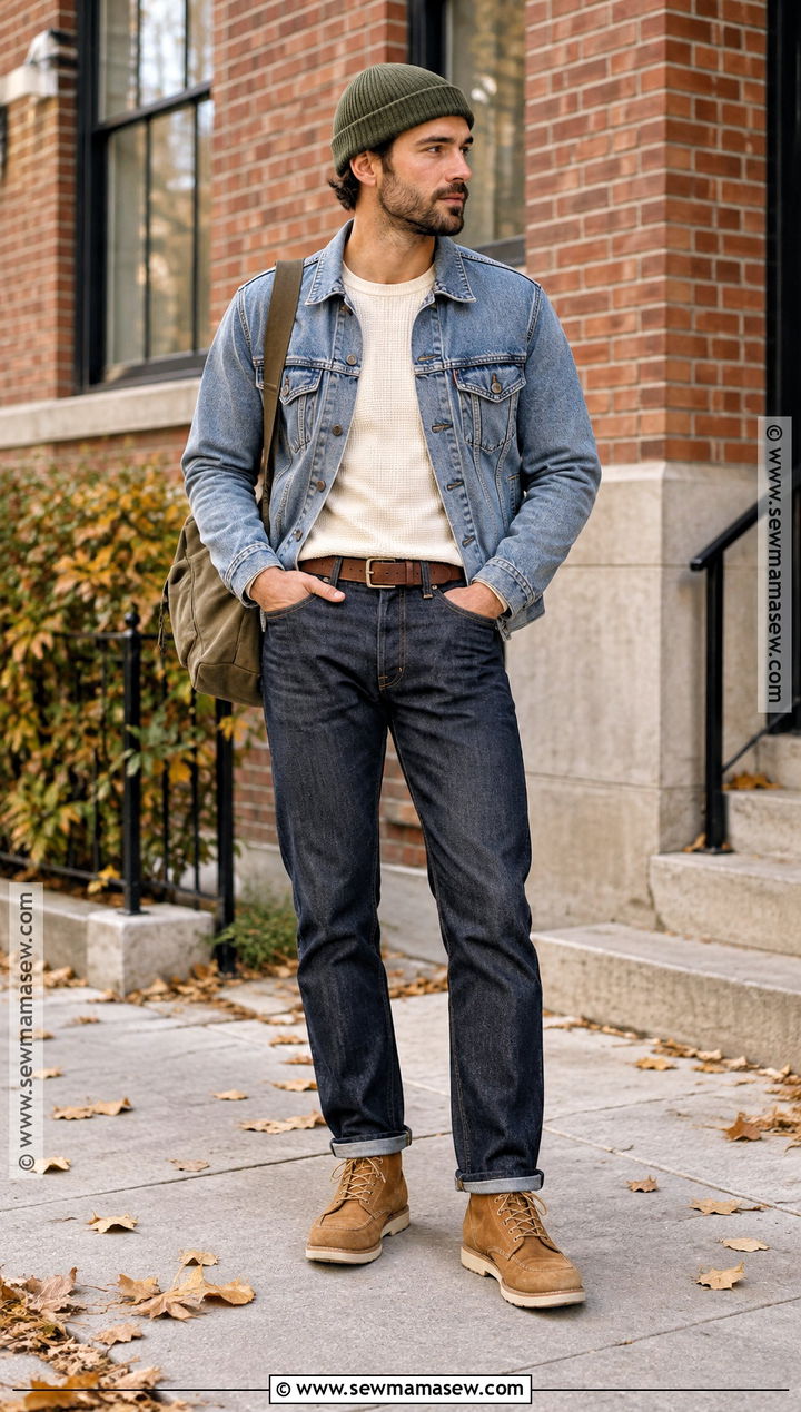 Mens Fall Double Denim Outfit - 20 outfit inspo fall ideas for men