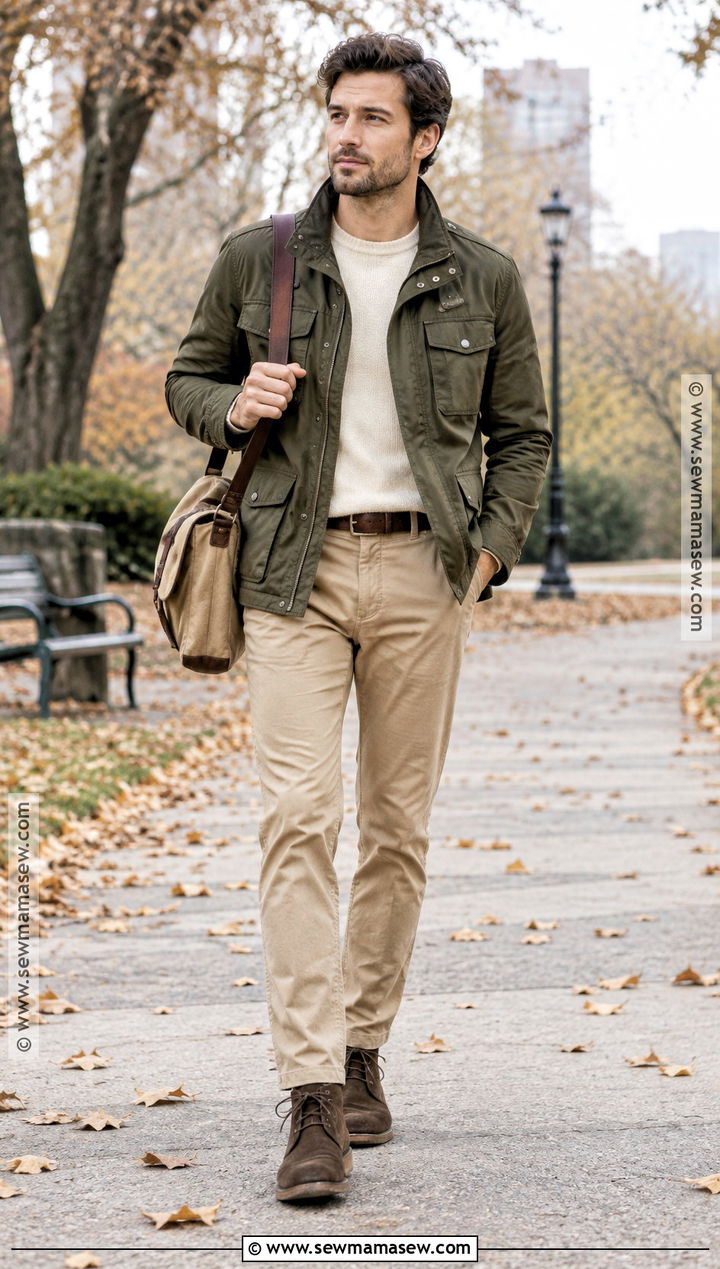 Mens Fall Field Jacket And Chinos Outfit - 20 fall men outfits autumn