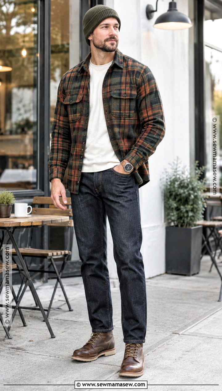 Mens Fall Flannel Overshirt Outfit - 15 Mens Fall Clothing Ideas