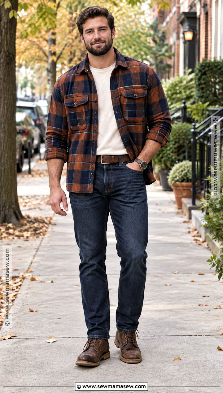Mens Fall Flannel Overshirt Outfit - 15 Fall Wear Ideas for Men