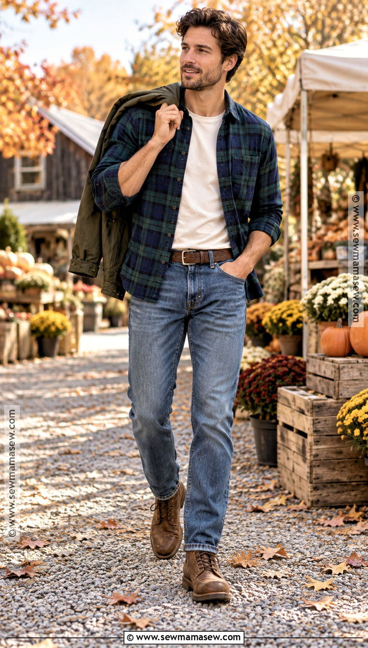 Mens Fall Flannel Shirt And Jeans Outfit - 15 mens fall capsule wardrobe ideas