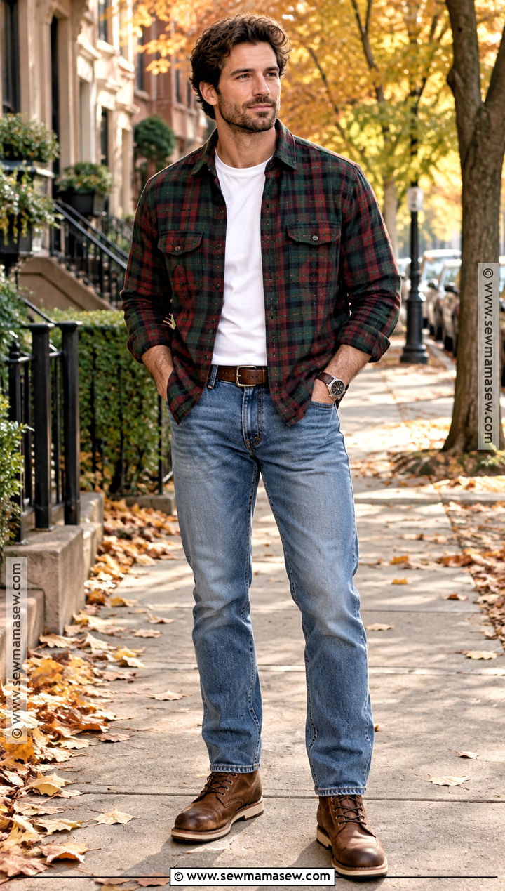 Mens Fall Flannel Shirt And Jeans Outfit - 20 fall men outfits autumn