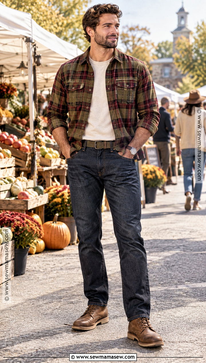 Mens Fall Flannel Shirt And Jeans Outfit - 15 men fall attire ideas