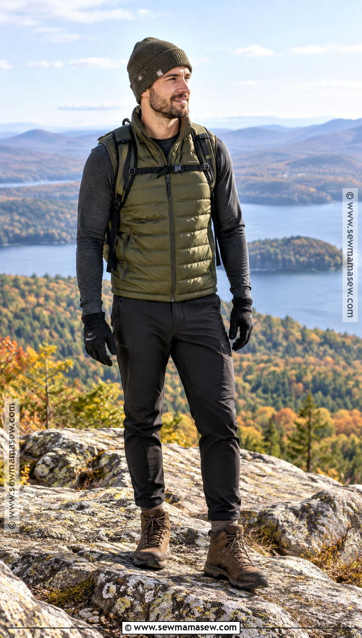 Mens Fall Hiking Outfit With A Puffer Vest - 15 mens hiking outfit fall ideas