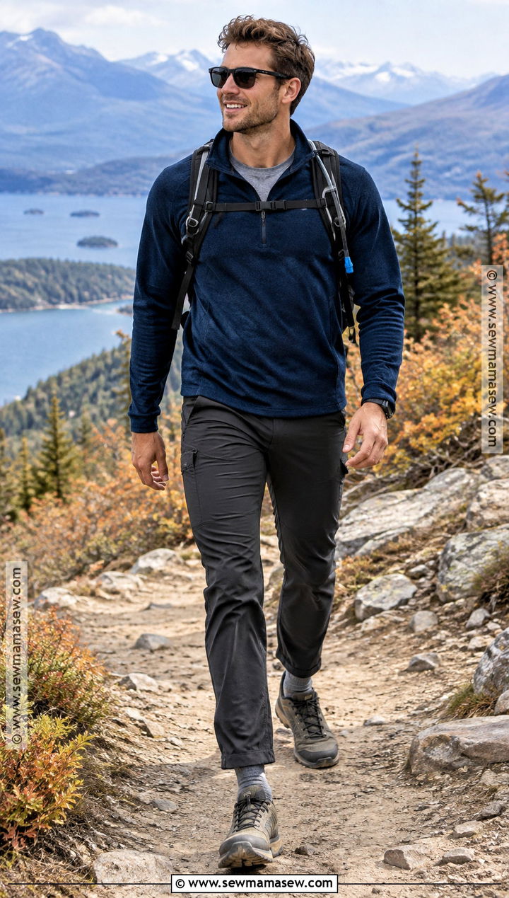 Mens Fall Hiking Outfit With A Quarter Zip And Trail Shoes - 15 mens hiking outfit fall ideas