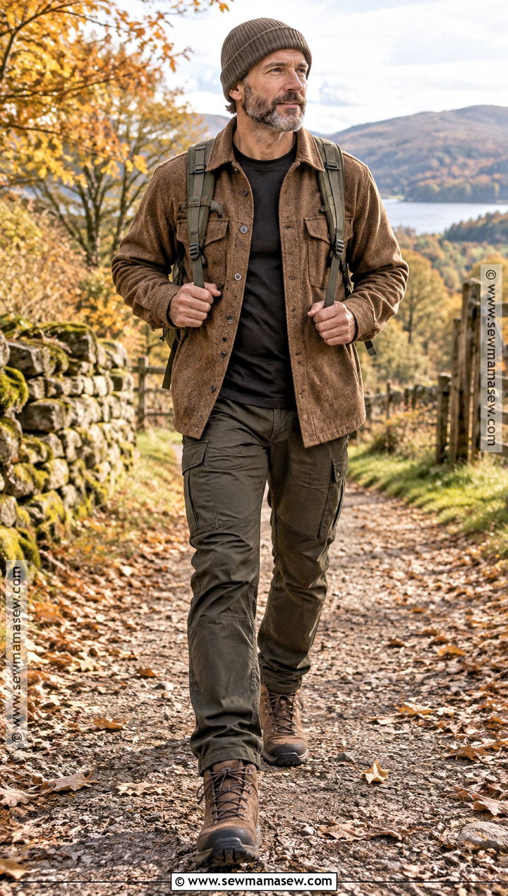 Mens Fall Hiking Outfit With A Wool Overshirt - 15 mens hiking outfit fall ideas