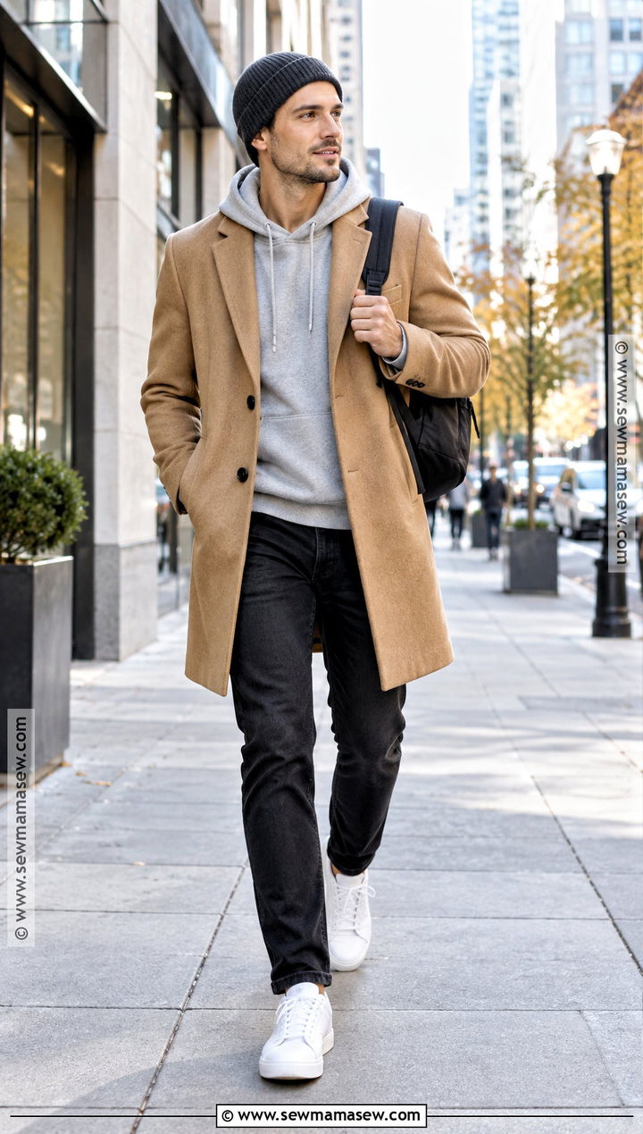 Mens Fall Hoodie And Wool Coat Outfit - 15 men fall attire ideas