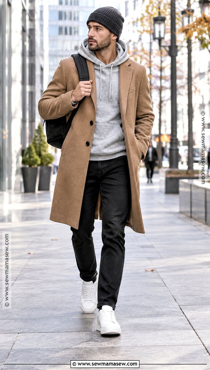 Mens Fall Hoodie and Wool Coat Outfit - 15 guys clothing styles fall