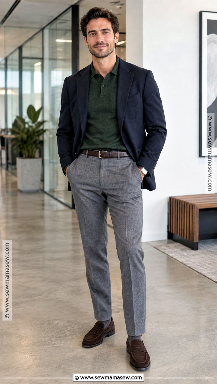 Mens Fall Knit Polo And Blazer Outfit - 15 mens fall capsule wardrobe ideas