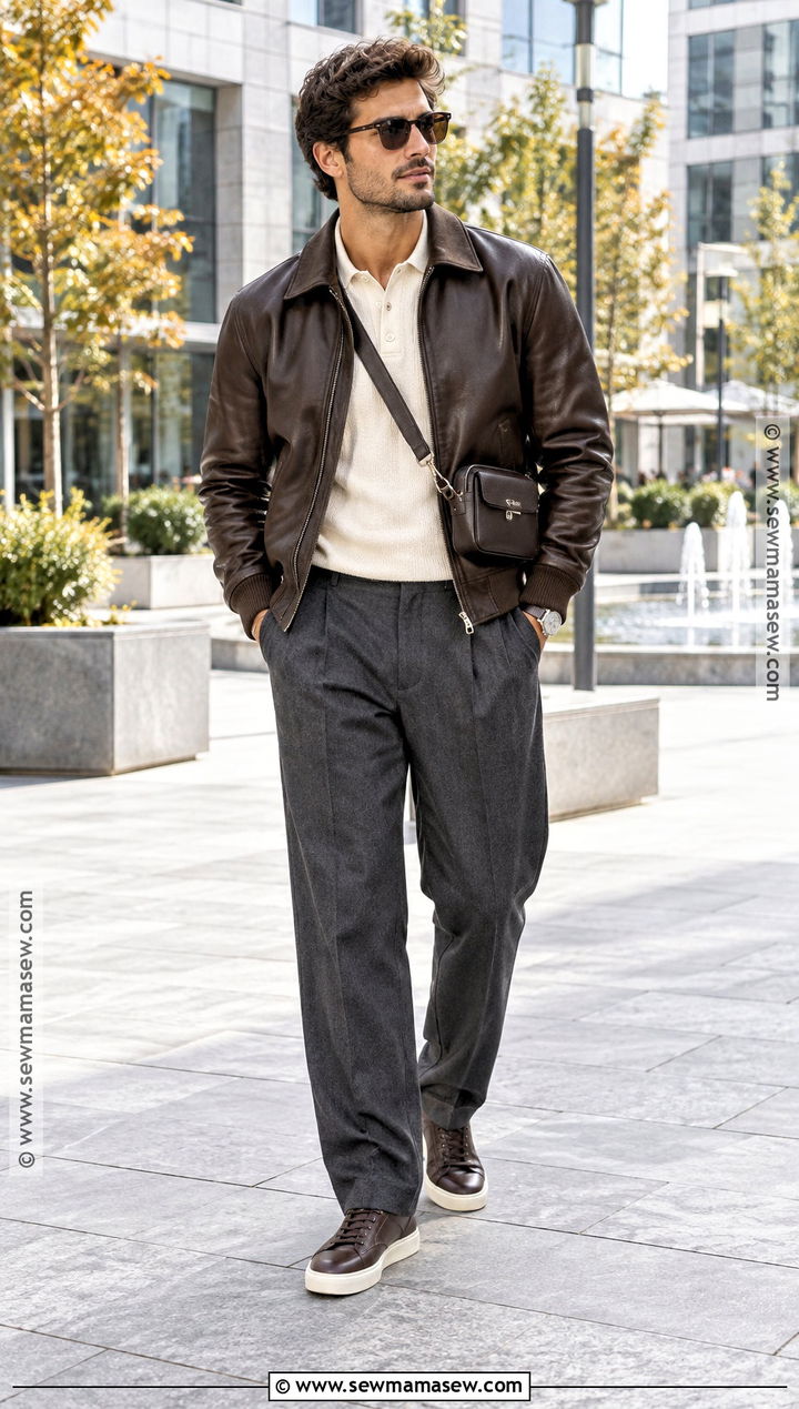 Mens Fall Leather Bomber Jacket Outfit - 20 fall fashion outfits for men