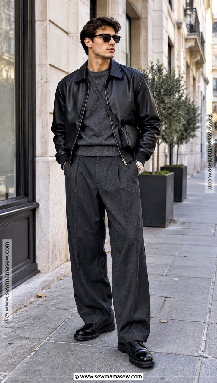 Mens Fall Leather Jacket and Wide Leg Pants Outfit - 15 Fall Fashion Ideas for Men 2026