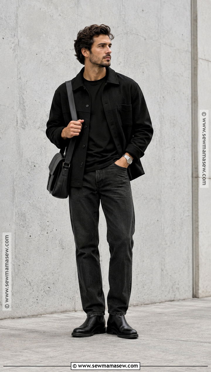 Mens Fall Monochrome Black Outfit - 15 Male Fashion Fall Ideas 2026