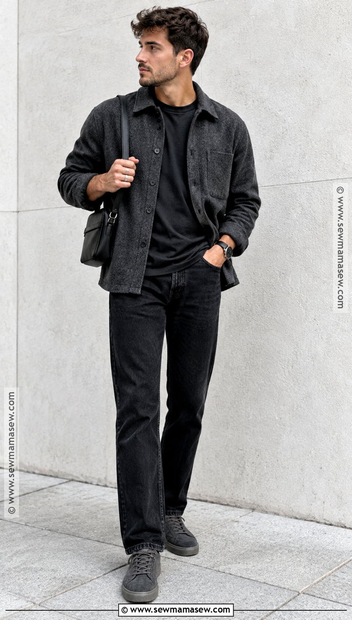 Mens Fall Monochrome Charcoal Outfit - 20 outfit inspo fall ideas for men