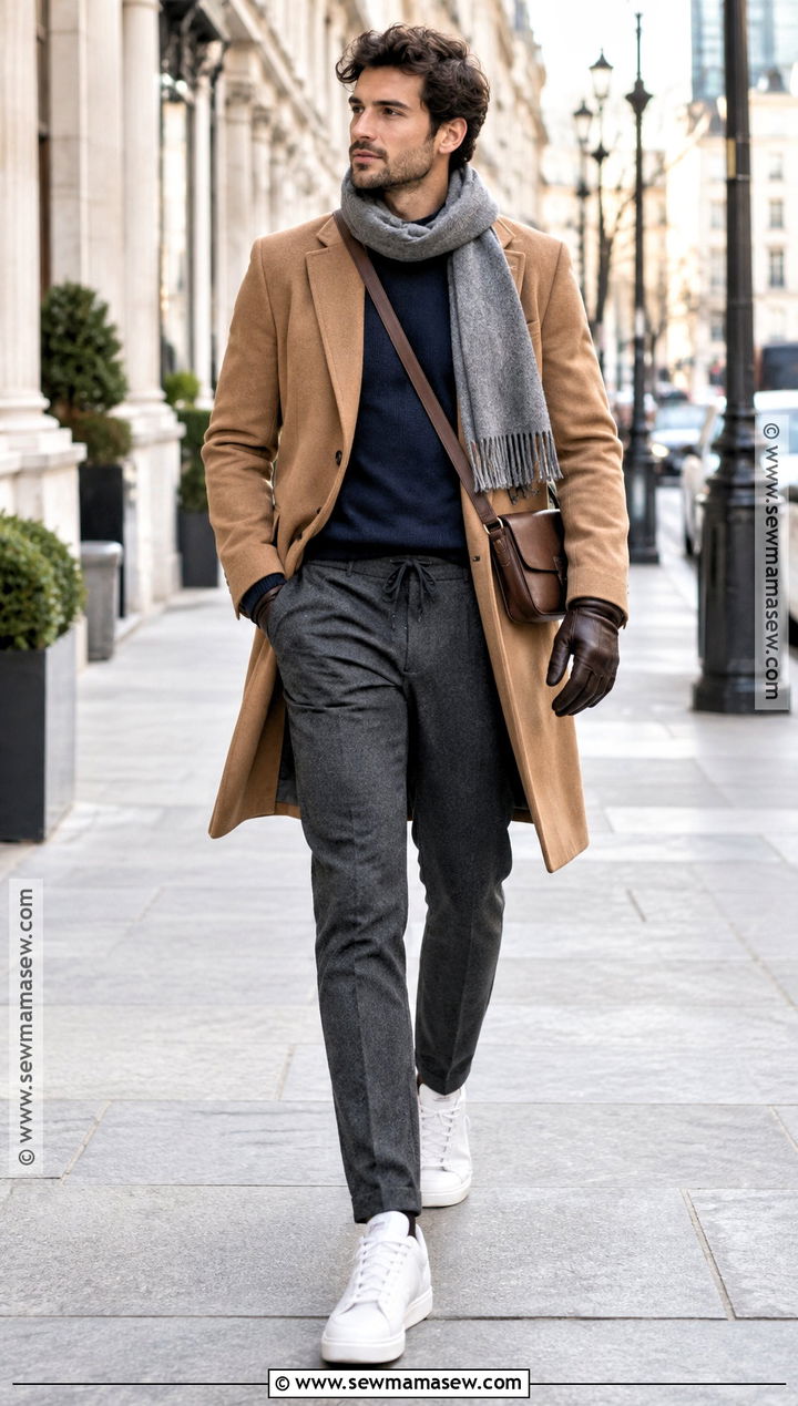 Mens Fall Overcoat And Sneakers Outfit - 20 fall men outfits autumn