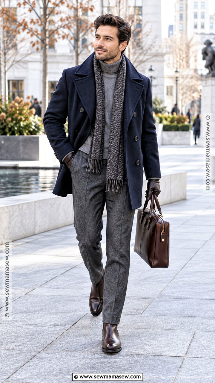 Mens Fall Peacoat And Flannel Trousers Outfit - 20 men fall outfits dressy