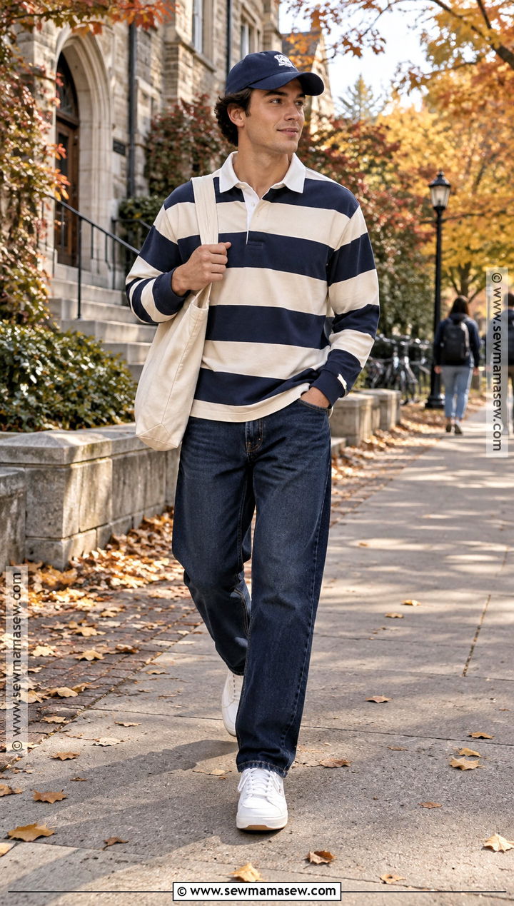 Mens Fall Rugby Shirt Outfit - 20 Men Fall Style Ideas