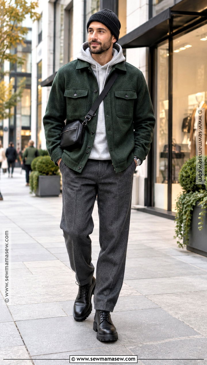 Mens Fall Shacket and Wool Pants Outfit - 15 Fall Wear Ideas for Men