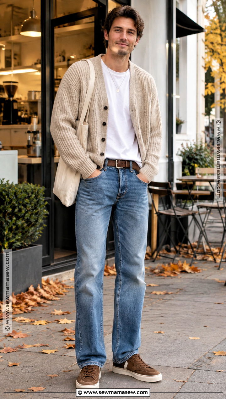 Mens Fall Street Style With A Cardigan And Jeans - 20 mens fall outfits street style