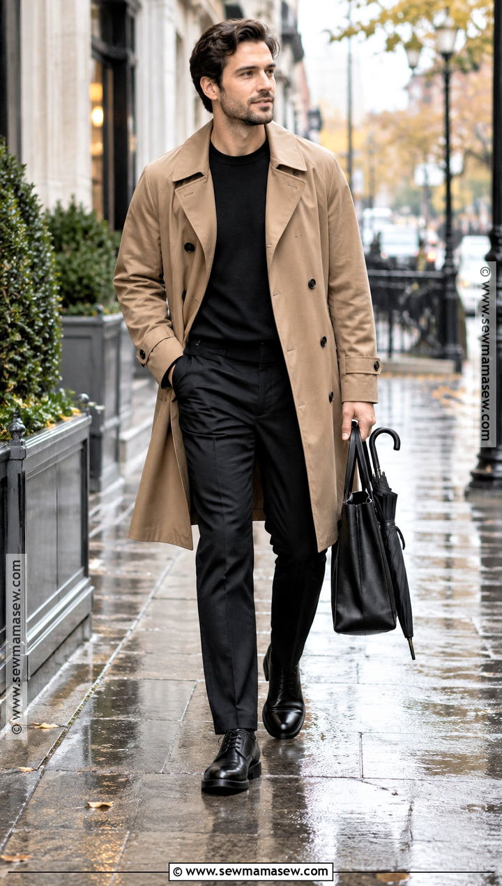 Mens Fall Trench Coat And Black Trousers Outfit - 20 fall men outfits autumn