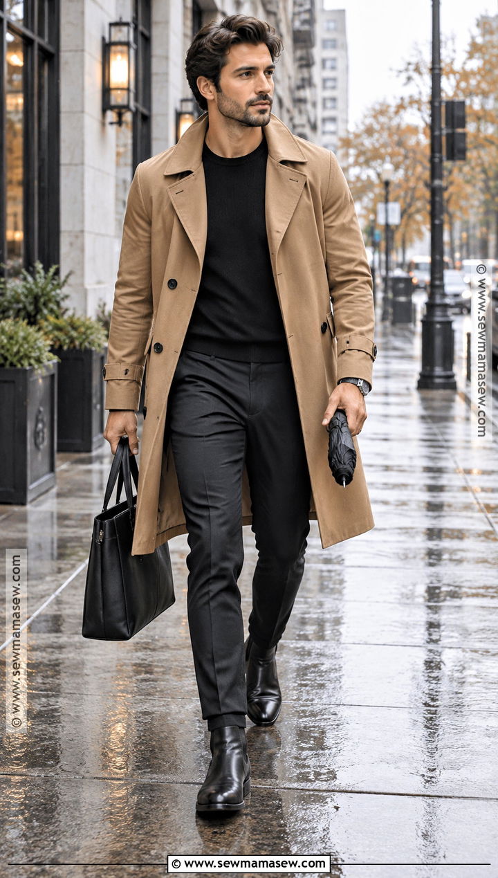 Mens Fall Trench Coat And Monochrome Outfit - 15 men fall attire ideas