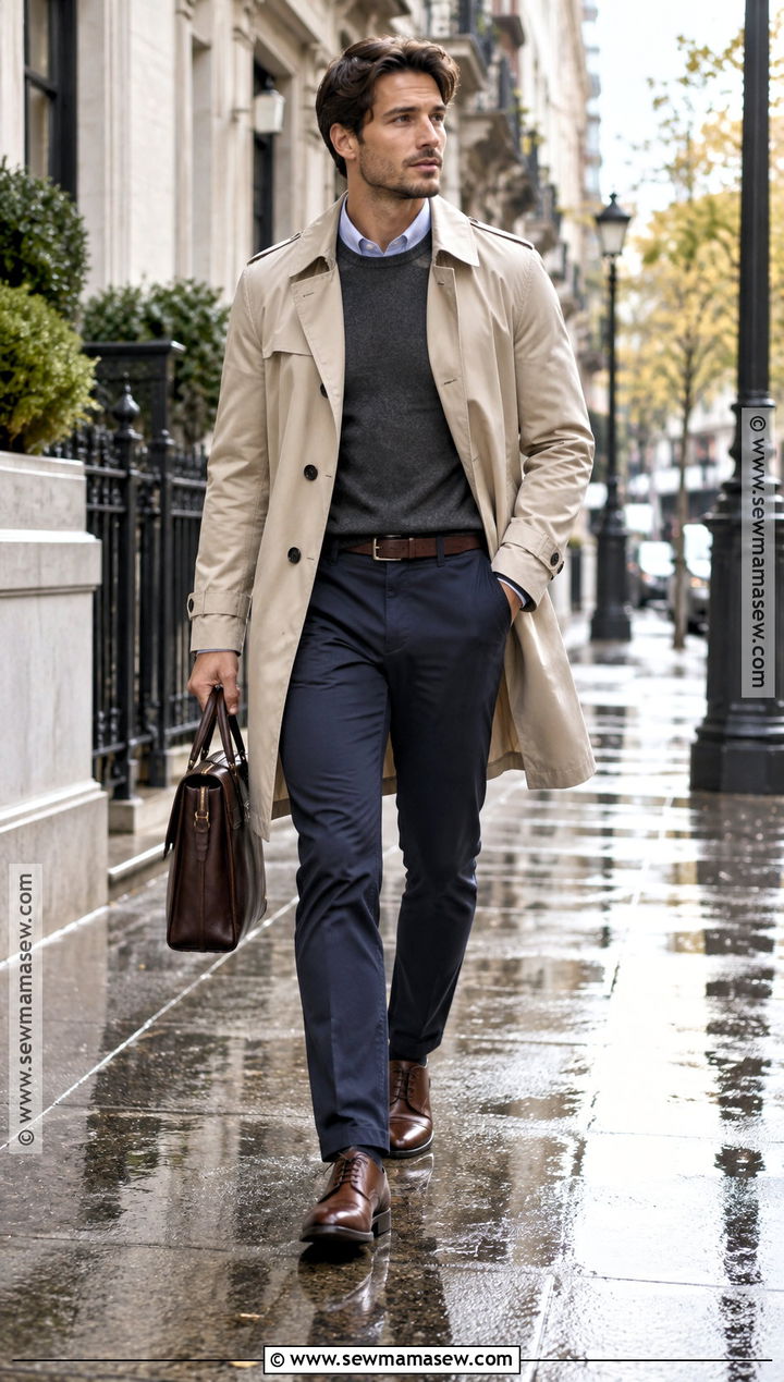 Mens Fall Trench Coat And Sweater Outfit - 15 mens fall capsule wardrobe ideas