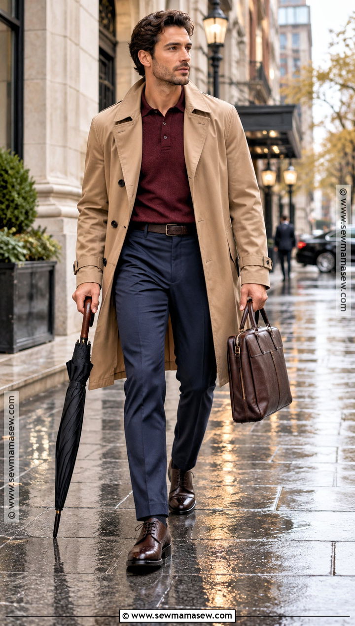Mens Fall Trench Coat and Knit Polo Outfit - 15 Fall Fashion Ideas for Men 2026